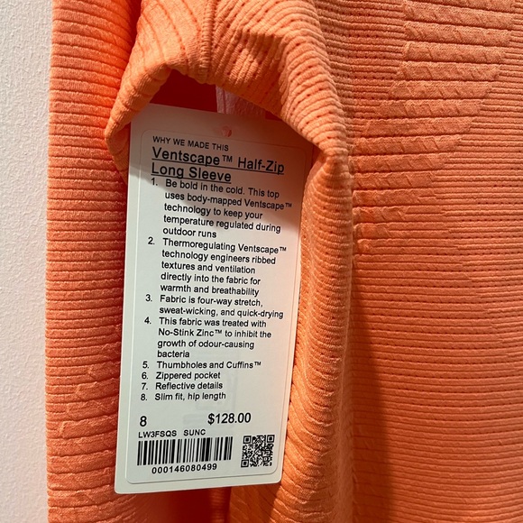 Lulu Ventscape Long Sleeve Half Zip - “sunny coral”, NWT - Picture 3 of 9